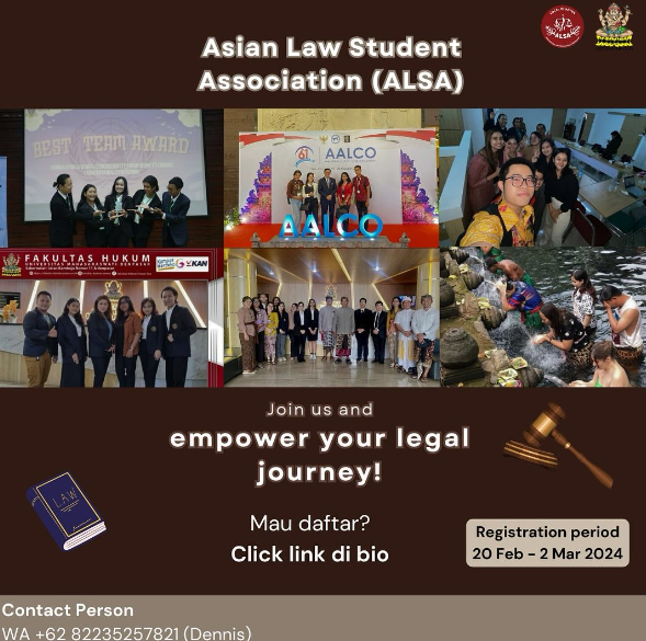 Are you prepared to enrich your legal journey? ALSA UNMAS is excited to announce that we are now accepting applications for committee members for the 2024/2025 term.