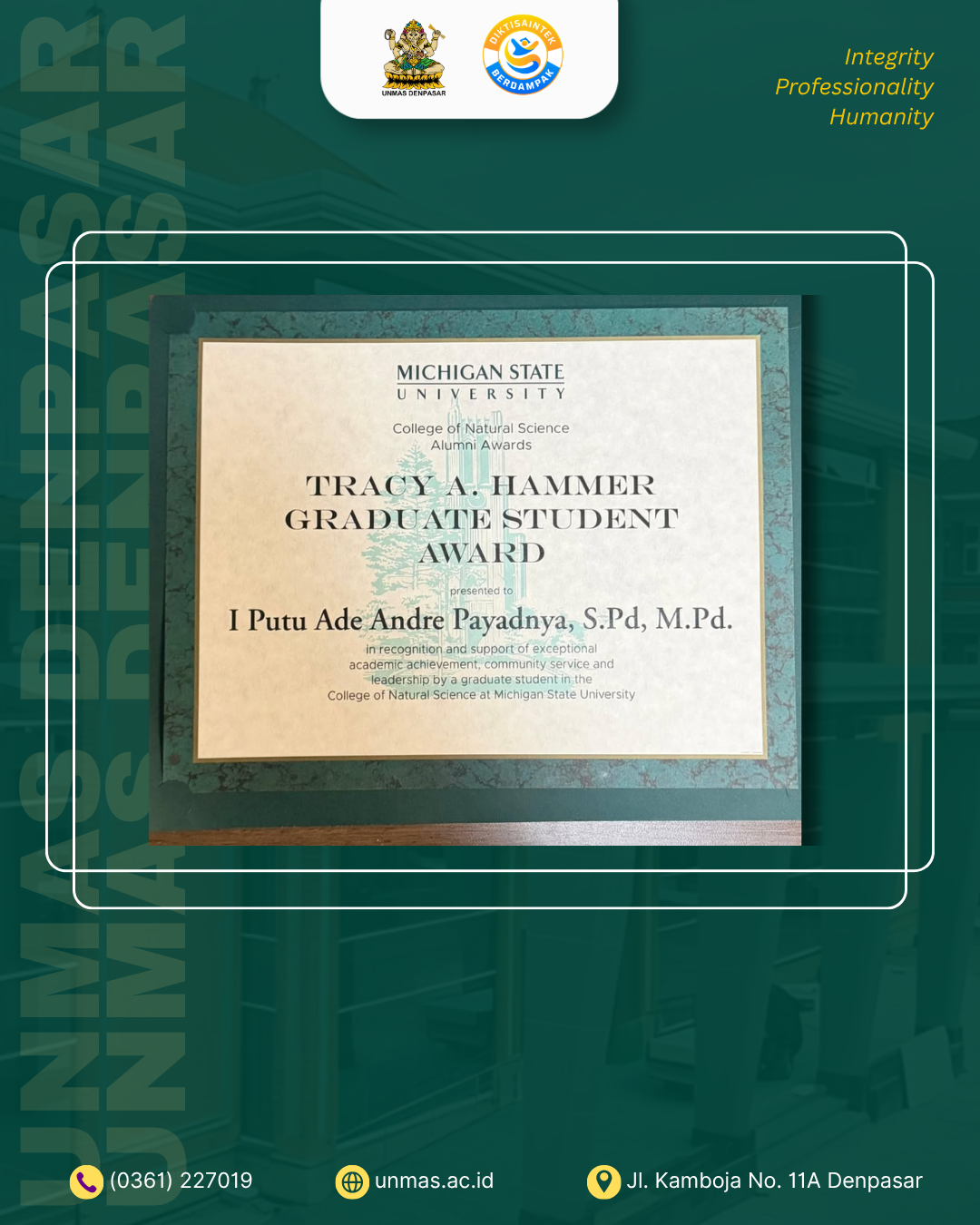 dosen-fkip-unmas-denpasar-raih-penghargaan-internasional-tracy-hammer-graduate-student-awards