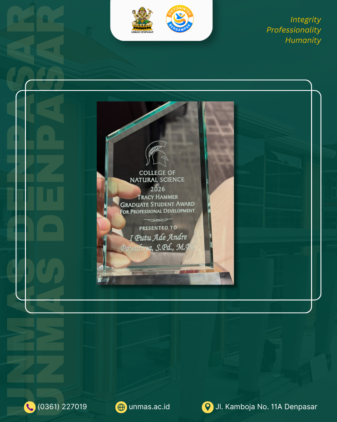 dosen-fkip-unmas-denpasar-raih-penghargaan-internasional-tracy-hammer-graduate-student-awards