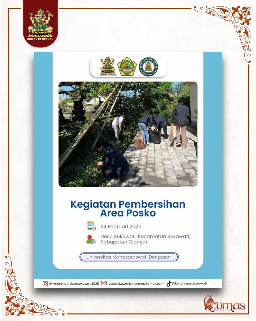 Kegiatan Pembersihan Area Posko di Desa Sukawati, Kecamatan Sukawati, Kabupaten Gianyar.