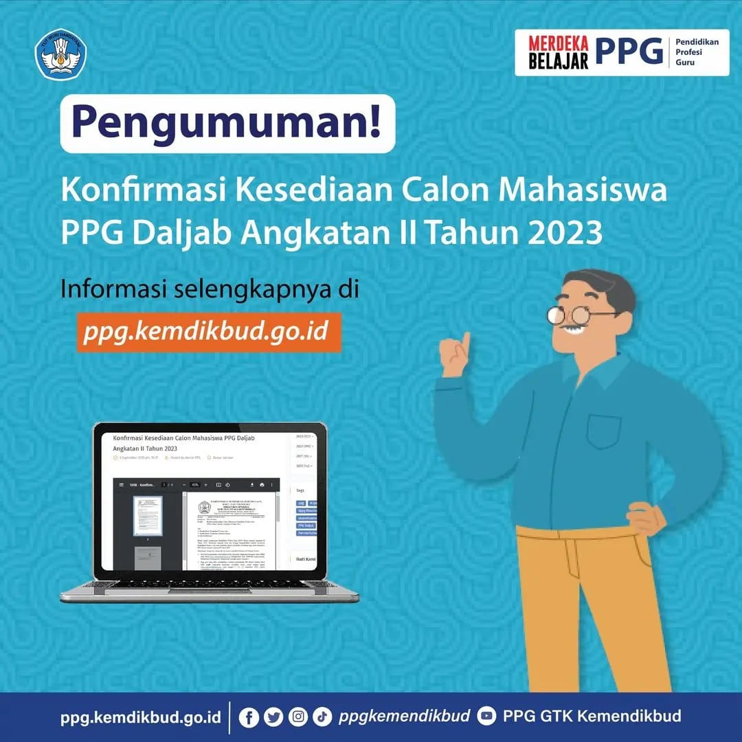 Konfirmasi Kesediaan Calon Mahasiswa PPG Daljab Angkatan II Tahun 2023