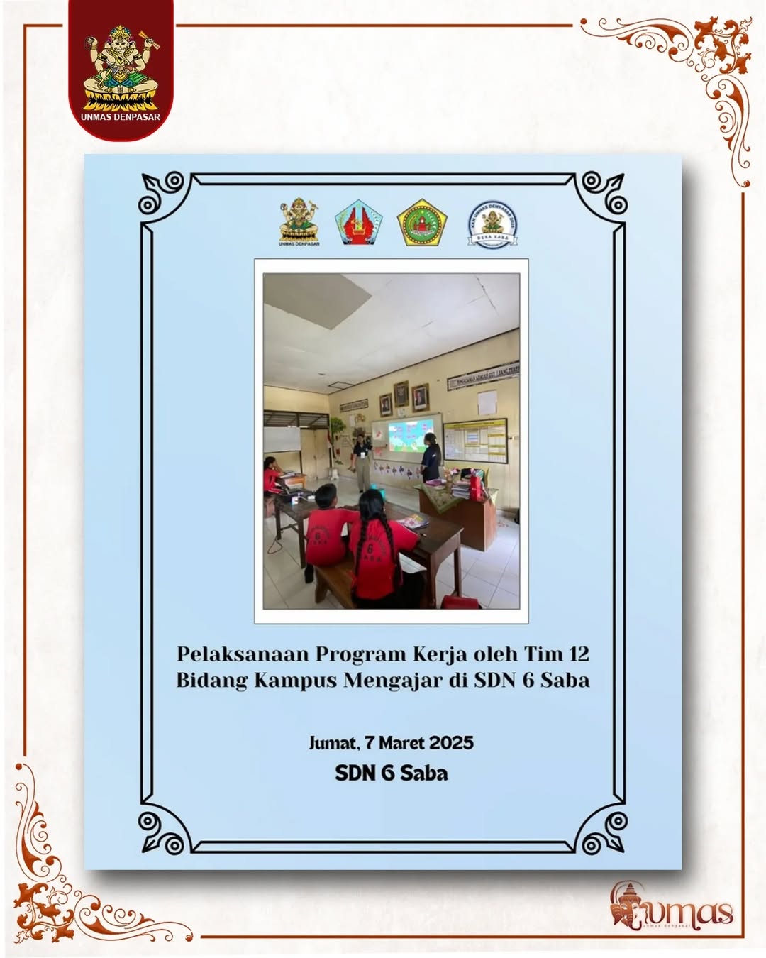 Pelaksanaan Program Keja Oleh TIM Bidang Kampus Mengajar Di SDN 6 Saba.