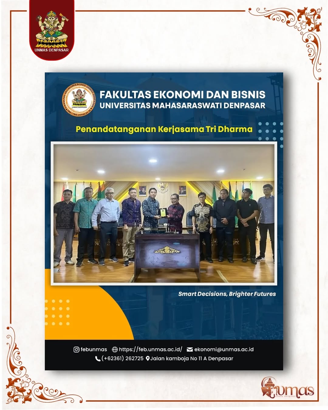 Penandatanganan Kerjasama Tri Dharma antara Program Pascasarjana FEB Universitas Mahasaraswati Denpasar dan Pascasarjana Universitas Simalungun, Sumatera Utara.