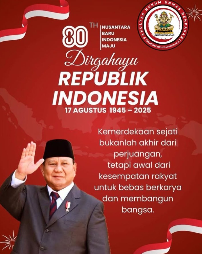 Segenap Civitas Akademika Fakultas Hukum Universitas Mahasaraswati Denpasar Mengucapkan Dirgahayu Republik Indonesia 17 Agustus 1945-2025
