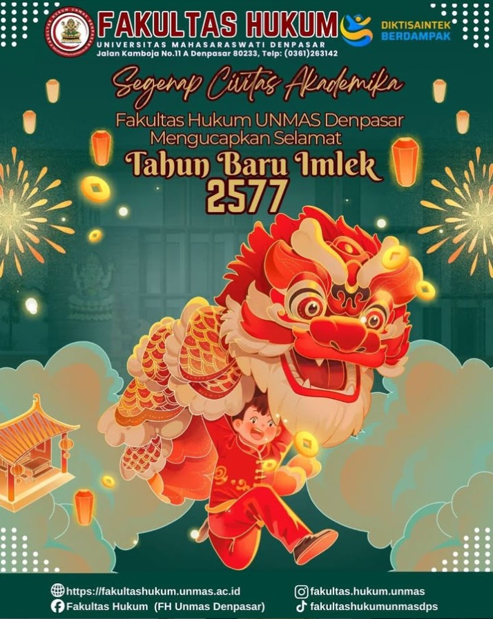 Segenap Civitas Akademika Fakultas Hukum Universitas Mahasaraswati Denpasar Mengucapkan Selamat Tahun Bari Imlek 2026