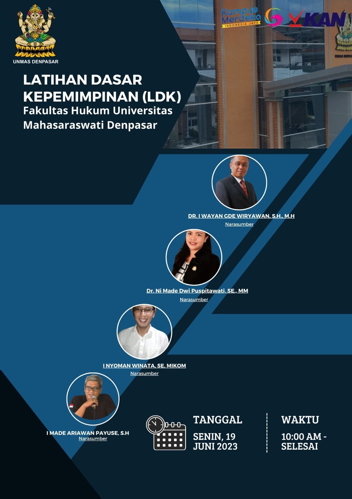 Senin, 19 Juni 2023 Fakultas hukum universitas Mahasaraswati Denpasar mengadakan Latihan Dasar Kepemimpinan (LDK) untuk 22 orang