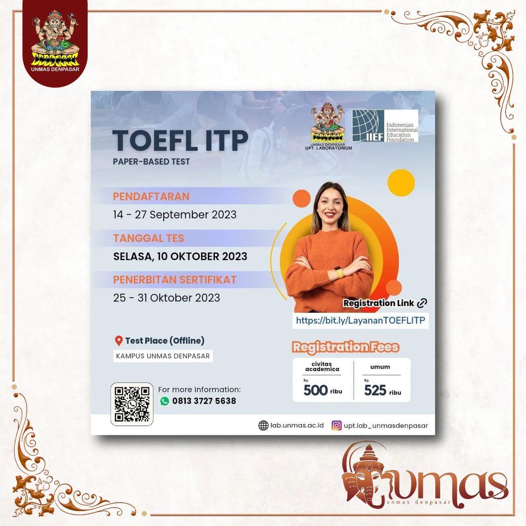 TOEFL ITP Unmas Denpasar periode 10 Oktober 2023