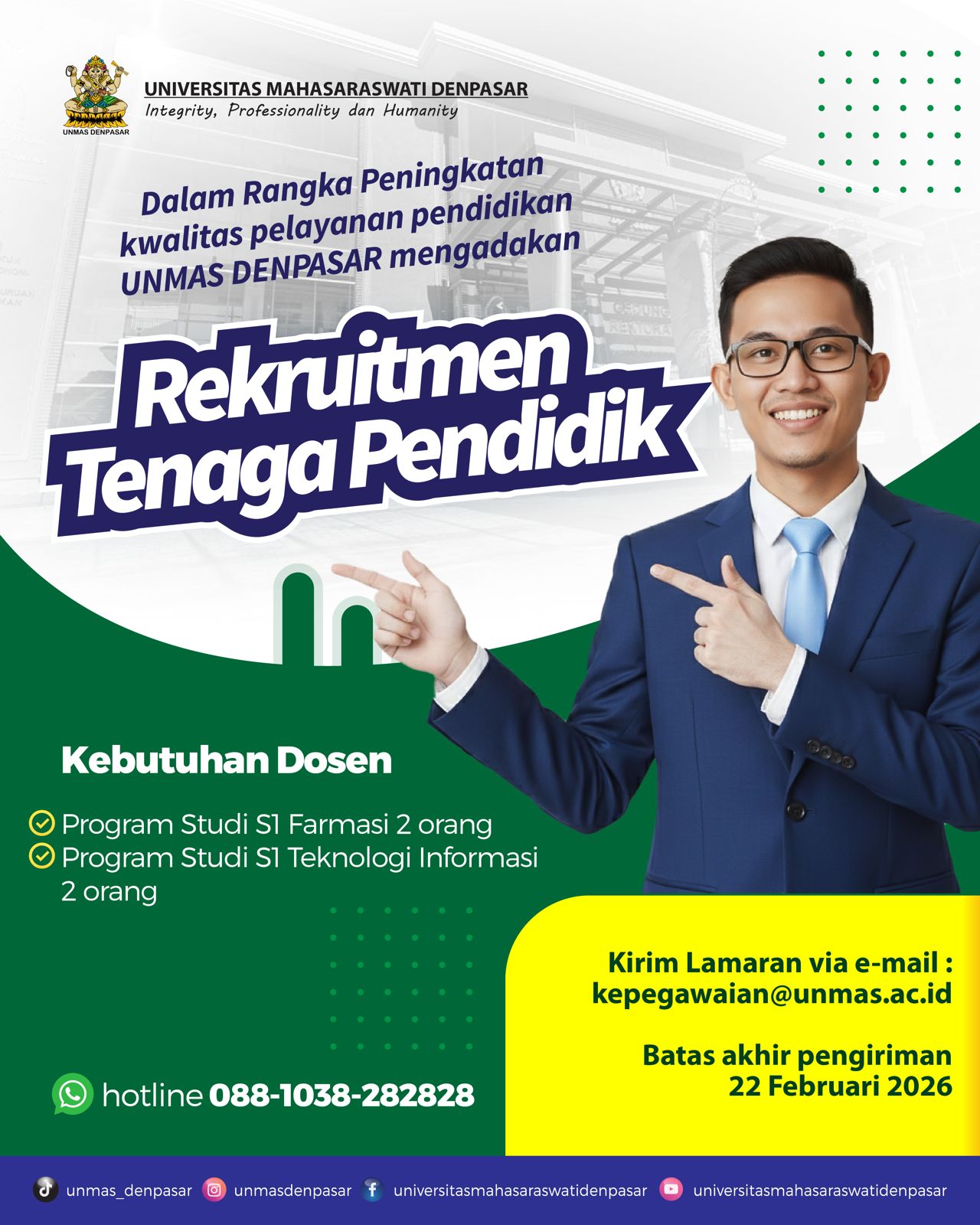unmas-denpasar-buka-rekrutmen-dosen-tetap-tahun-2026-untuk-prodi-farmasi-dan-teknologi-informasi